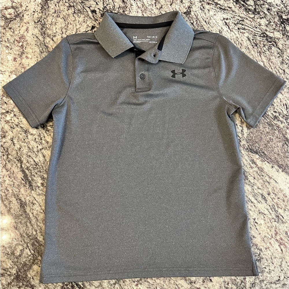 Under Armour Boys Youth Large Gray Polo Shirt HeatGear Short Sleeve YLG LooseFit